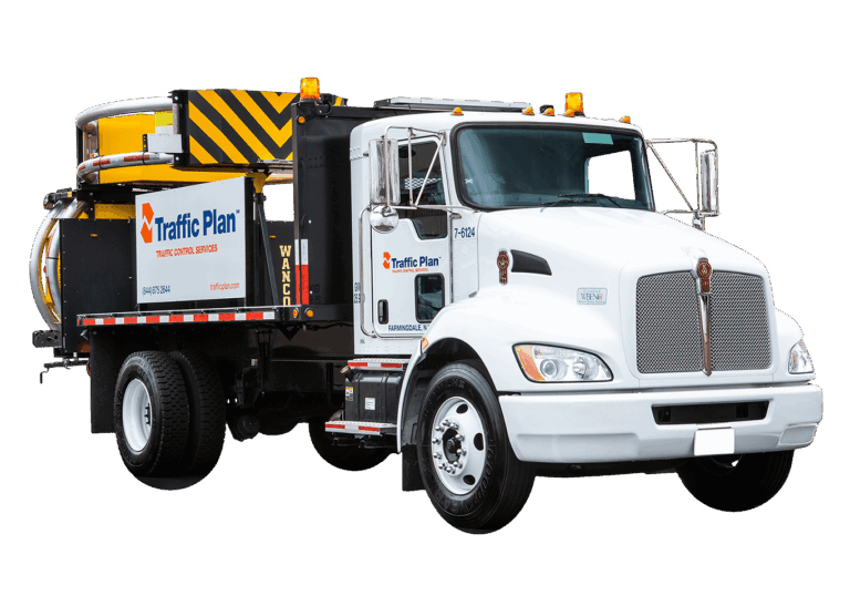 white traffic plan truck with mounted attenuator