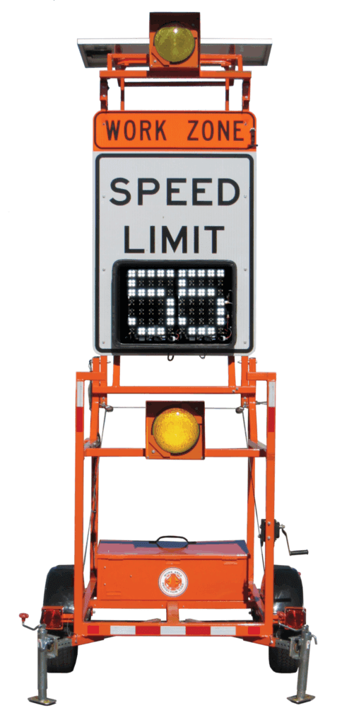 orange speed limit sign displaying 55 mph