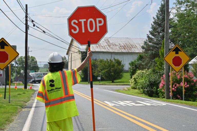 flagger holding sign